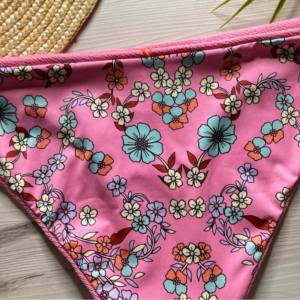 Maaji •• Pink Reversible Floral Summer Cheeky Bikini Bottoms